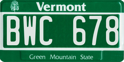 VT license plate BWC678