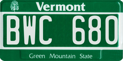 VT license plate BWC680
