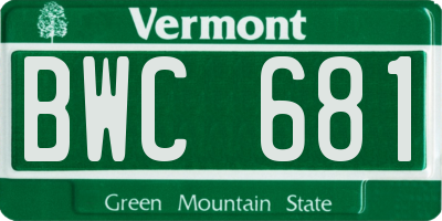 VT license plate BWC681
