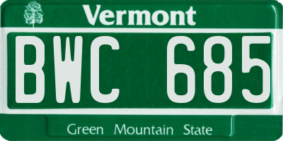 VT license plate BWC685