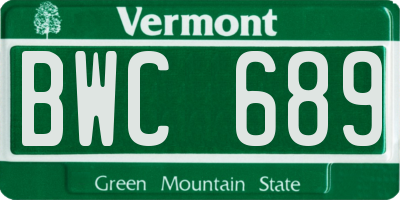 VT license plate BWC689
