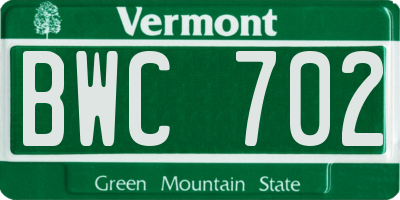 VT license plate BWC702