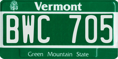 VT license plate BWC705