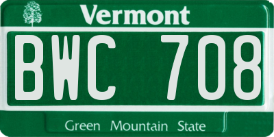 VT license plate BWC708