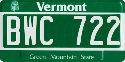 VT license plate BWC722