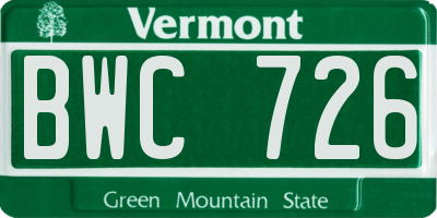 VT license plate BWC726