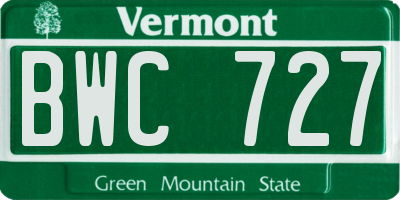 VT license plate BWC727