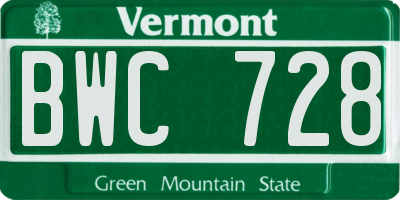 VT license plate BWC728