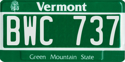 VT license plate BWC737