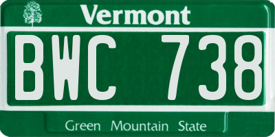 VT license plate BWC738