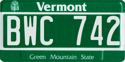 VT license plate BWC742