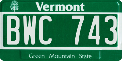 VT license plate BWC743
