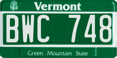 VT license plate BWC748