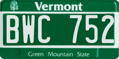 VT license plate BWC752
