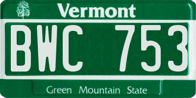 VT license plate BWC753