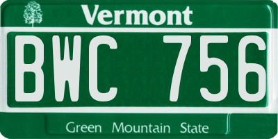 VT license plate BWC756