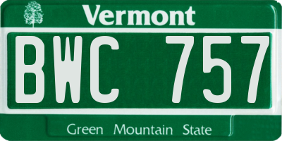 VT license plate BWC757