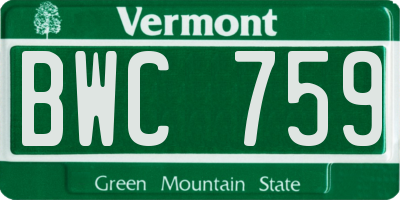 VT license plate BWC759