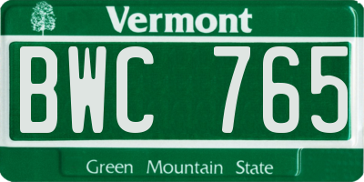 VT license plate BWC765
