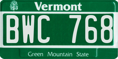 VT license plate BWC768