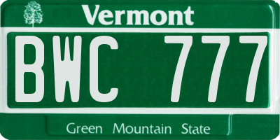 VT license plate BWC777