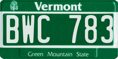 VT license plate BWC783