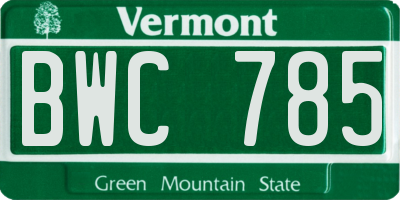 VT license plate BWC785