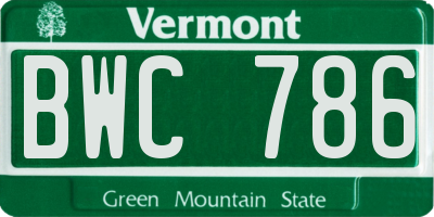 VT license plate BWC786