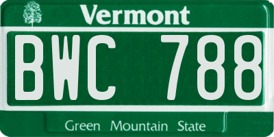 VT license plate BWC788