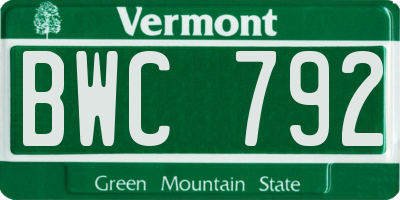 VT license plate BWC792