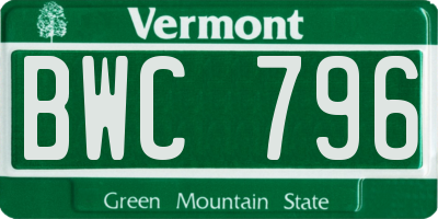 VT license plate BWC796