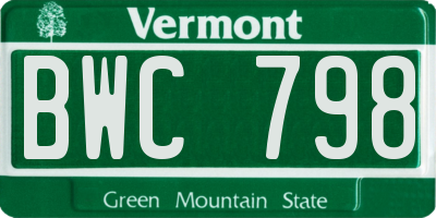 VT license plate BWC798