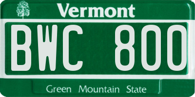 VT license plate BWC800