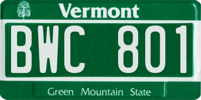 VT license plate BWC801