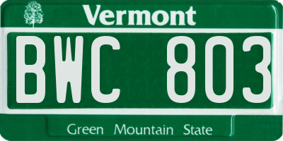 VT license plate BWC803