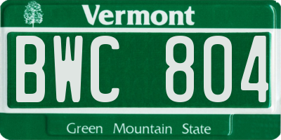 VT license plate BWC804