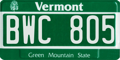 VT license plate BWC805