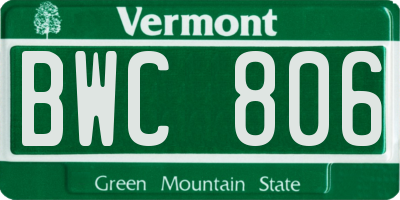 VT license plate BWC806
