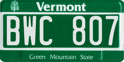 VT license plate BWC807