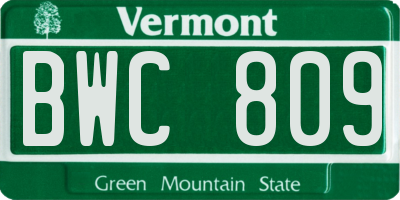 VT license plate BWC809