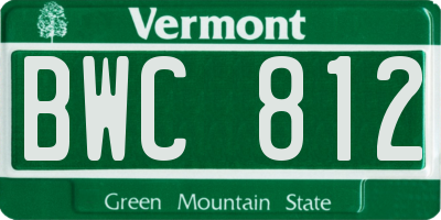 VT license plate BWC812