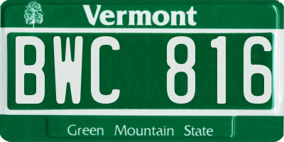 VT license plate BWC816
