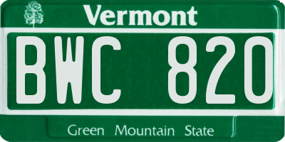 VT license plate BWC820