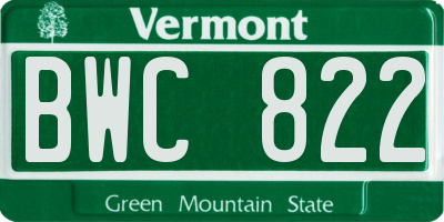 VT license plate BWC822
