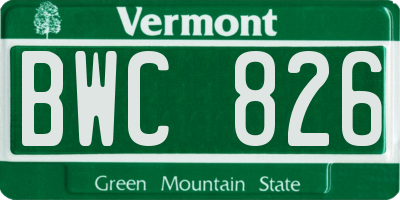 VT license plate BWC826