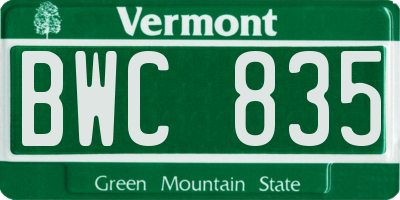 VT license plate BWC835
