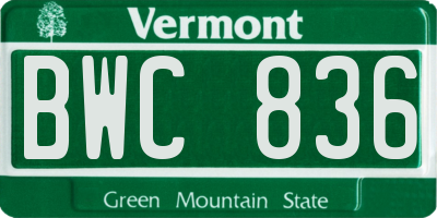 VT license plate BWC836