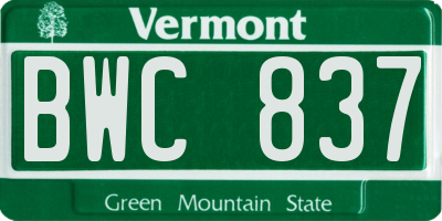 VT license plate BWC837