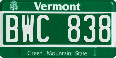 VT license plate BWC838