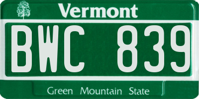 VT license plate BWC839
